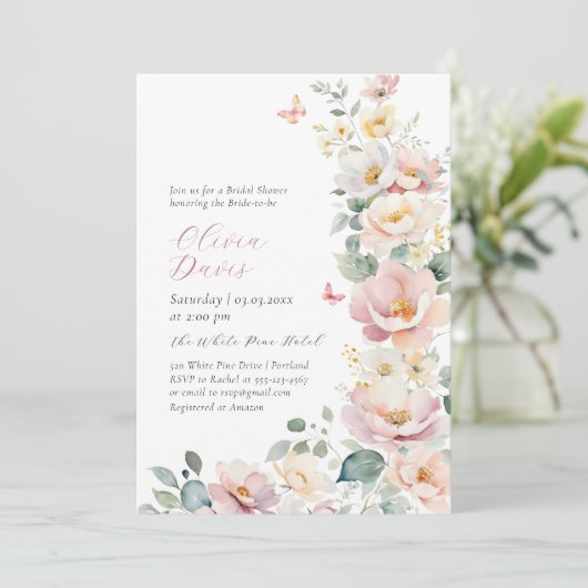 サマーワイルドフラワーズリースブライダルシャワー招待 招待状 (スタンド正面)