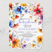 サマーワイルドフラワーズリースベビーシャワー 招待状 (正面/裏面)