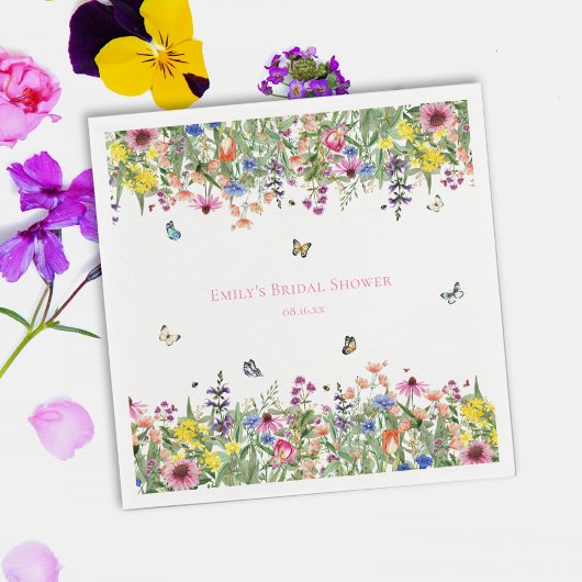 サマーワイルドフラワーズ&蝶ブライダルシャワー スタンダードカクテルナプキン