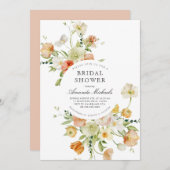 サマーワイルドフラワーピーチ赤面フローラブライダルシャワー 招待状 (正面/裏面)