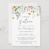 サマーワイルドフラワーフィールドスウィート16誕生日 招待状 (正面)