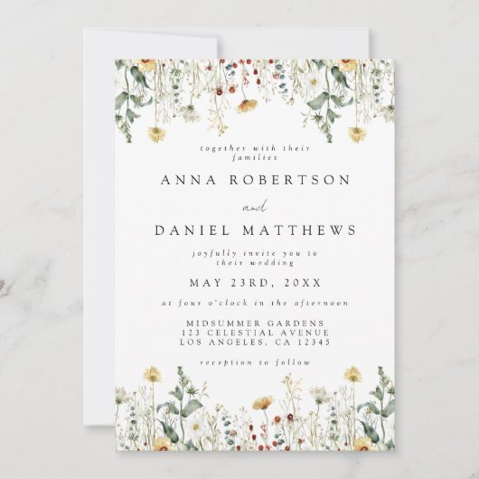 サマーワイルドフラワーフィールドフォト結婚式招待状 招待状 (正面)
