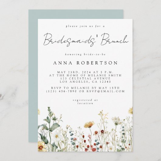 サマーワイルドフラワーフィールドブリデスメイドブランチ 招待状 (正面/裏面)