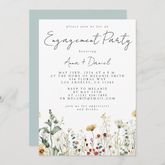 サマーワイルドフラワーフィールド婚約パーティ 招待状 (正面/裏面)