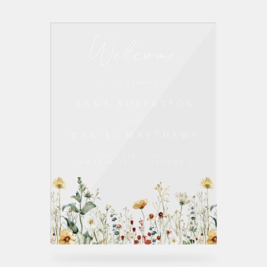 サマーワイルドフラワーフィールド結婚の歓迎 アクリルサイン (正面)