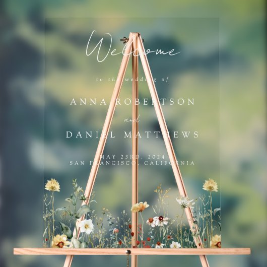 サマーワイルドフラワーフィールド結婚の歓迎 アクリルサイン (ニュートラル)