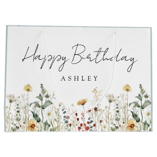 サマーワイルドフラワーフィールド誕生日 ラージペーパーバッグ (裏面)