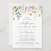 サマーワイルドフラワーフィールド1歳の誕生日 招待状 (正面)