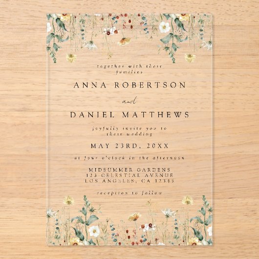 サマーワイルドフラワーフィー結婚ルド アクリル招待状 (正面)