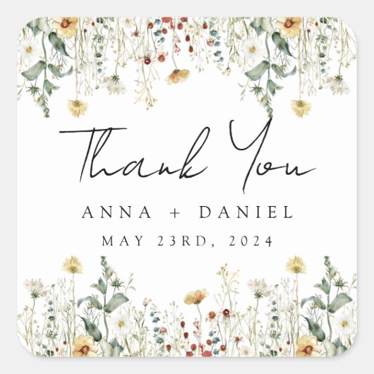 サマーワイルドフラワーフィー結婚ルド スクエアシール (正面)