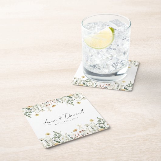 サマーワイルドフラワーフィー結婚ルド スクエアペーパーコースター (インサイチュ)