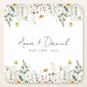 サマーワイルドフラワーフィー結婚ルド スクエアペーパーコースター (正面)