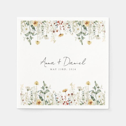 サマーワイルドフラワーフィー結婚ルド スタンダードカクテルナプキン (正面)