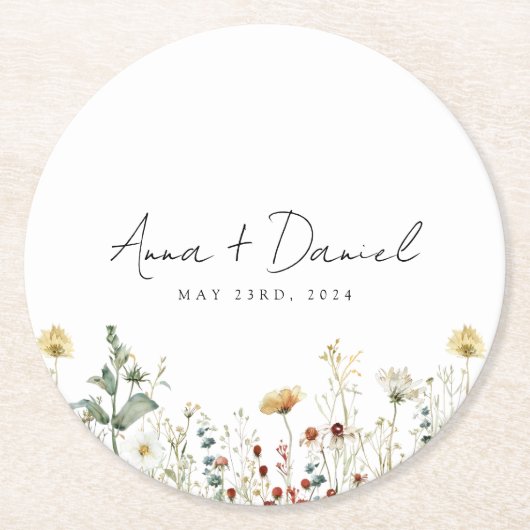 サマーワイルドフラワーフィー結婚ルド ラウンドペーパーコースター (正面)