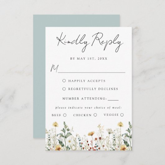 サマーワイルドフラワーフィー結婚ルド 出欠カード (正面/裏面)