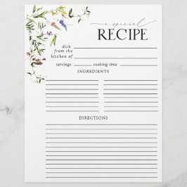 サマーワイルドフラワーブライダルシャワーレシピバインダーページ