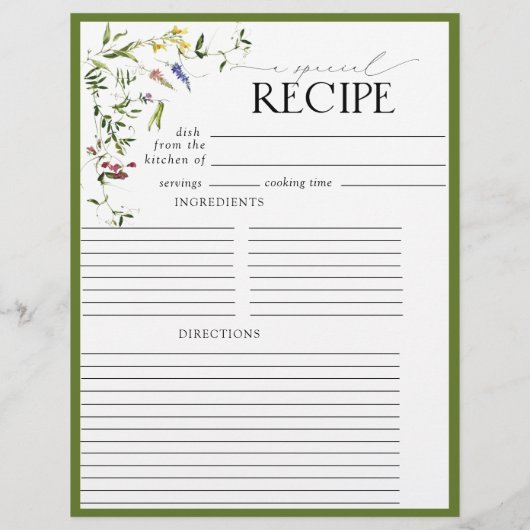 サマーワイルドフラワーブライダルシャワーレシピバインダーページ (裏面)