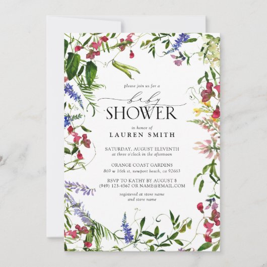 サマーワイルドフラワーベビーシャワー 招待状 (正面)