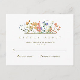 サマーワイルドフラワーボホーウェディングRSVP ポストカード