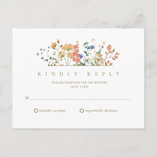 サマーワイルドフラワーボホーウェディングRSVP ポストカード (正面)