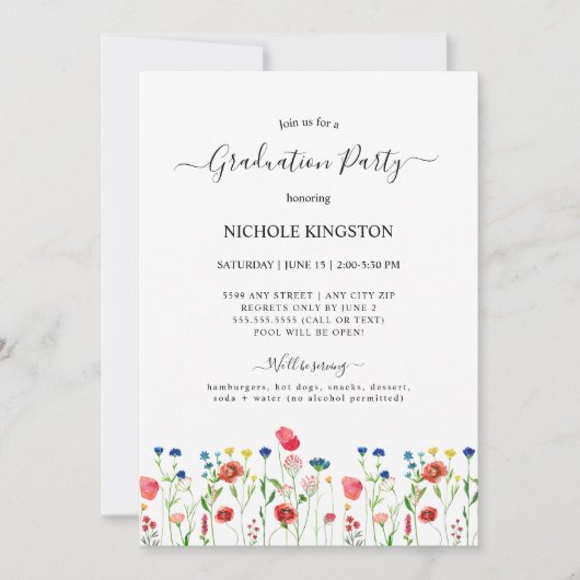 サマーワイルドフラワー卒業パーティー招待状 招待状 (正面)