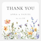 サマーワイルドフラワー庭園の結婚式ありがとう スクエアシール (正面)
