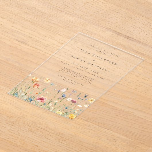 サマーワイルドフラワー庭園の結婚式 アクリル招待状 (レイダウン)