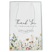 サマーワイルドフラワー結婚フィールドありがとう ミディアムペーパーバッグ (正面)