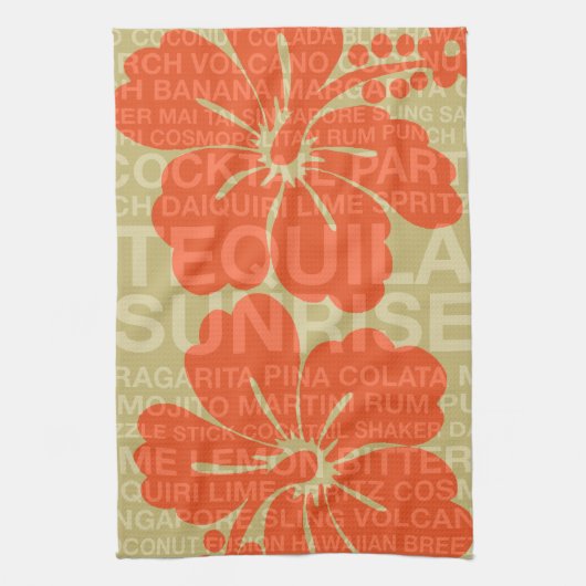 サマーワードカクテルとハイビスカスタオル キッチンタオル (縦)