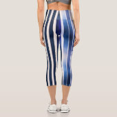 サマー人気があるネイビーブルーボートストライプコレクション カプリレギンス (裏面)