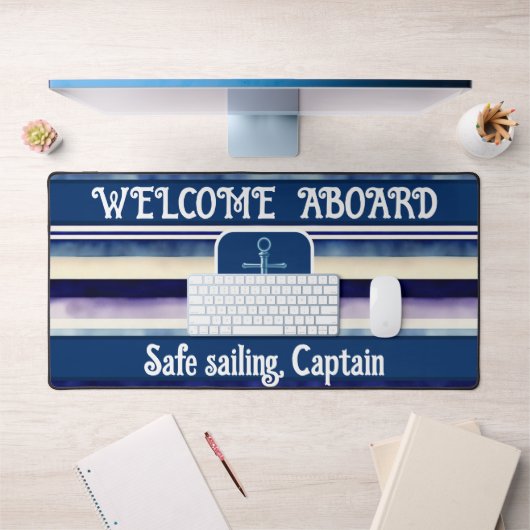サマー人気があるネイビーブルーボートストライプコレクション デスクマット (オフィス1)
