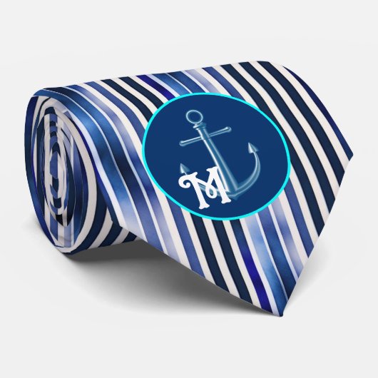 サマー人気があるネイビーブルーボートストライプコレクション ネクタイ (ロール)