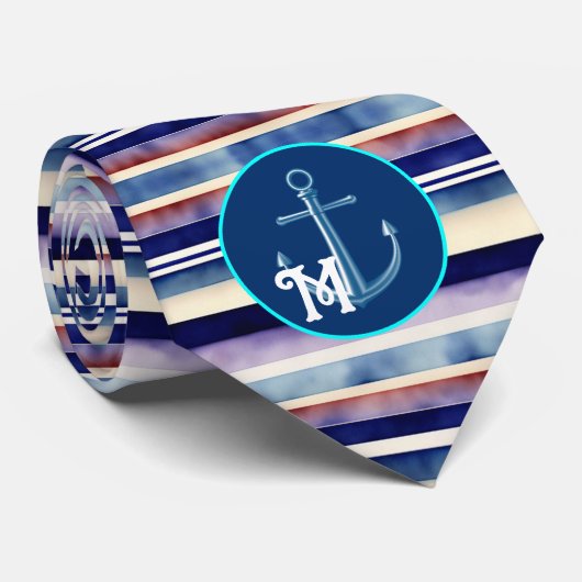 サマー人気があるネイビーブルーボートストライプコレクション ネクタイ (ロール)