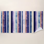 サマー人気があるネイビーブルーボートストライプコレクション ビーチタオル (正面)