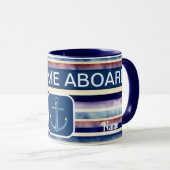 サマー人気があるネイビーブルーボートストライプコレクション マグカップ (正面右)