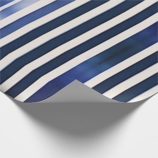 サマー人気があるネイビーブルーボートストライプコレクション ラッピングペーパー (角)