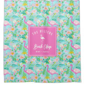 サマー名門私立校風のフラミンゴ |ビーチハウス シャワーカーテン (正面)