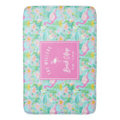 サマー名門私立校風のフラミンゴ |ビーチハウス バスマット (正面縦)