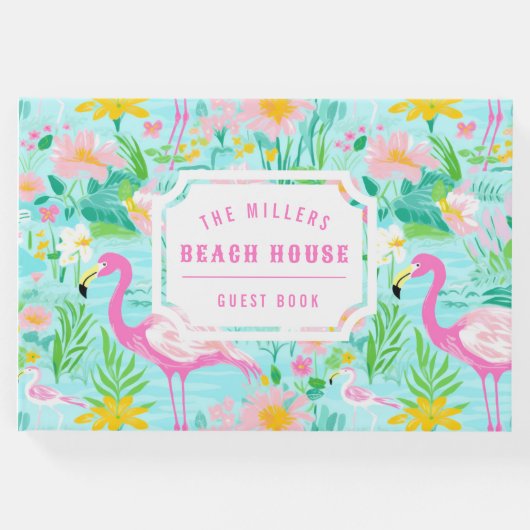 サマー名門私立校風のフラミンゴ |モノグラム ゲストブック (正面)