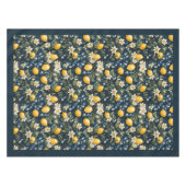 サマー地中海のイエロー・レモンのネイビー・ブルー テーブルクロス (正面(横))