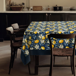 サマー地中海のイエロー・レモンのネイビー・ブルー テーブルクロス