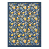 サマー地中海のイエロー・レモンのネイビー・ブルー テーブルクロス (正面)