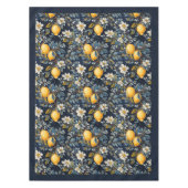 サマー地中海のイエロー・レモンのネイビー・ブルー テーブルクロス (正面)