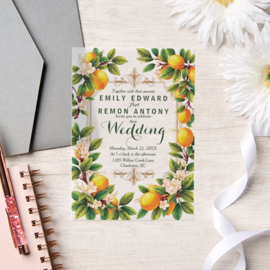 サマー地中海のエレガンス結婚ズ ベラム紙招待状 (ウェディング)