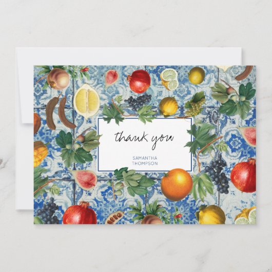 サマー地中海のフルーツブルーモザイクありがとう サンキューカード (正面)