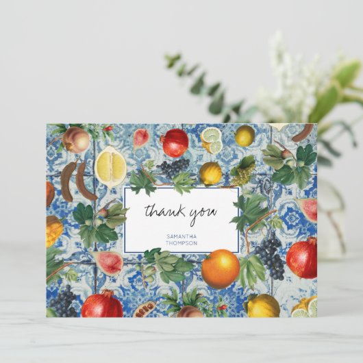 サマー地中海のフルーツブルーモザイクありがとう サンキューカード (スタンド正面)