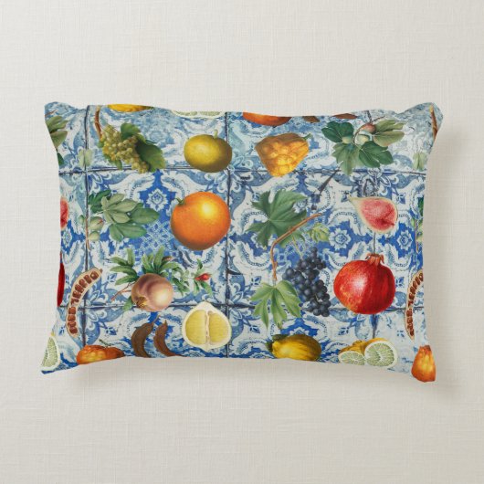 サマー地中海のフルーツ&ブルーホワイトモザイク アクセントクッション (裏面)
