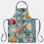 サマー地中海のフルーツ&ブルーホワイトモザイク エプロン (正面)