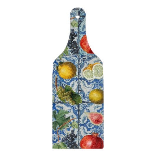 サマー地中海のフルーツ&ブルーホワイトモザイク カッティングボード (正面)