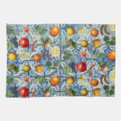 サマー地中海のフルーツ&ブルーホワイトモザイク キッチンタオル (横)